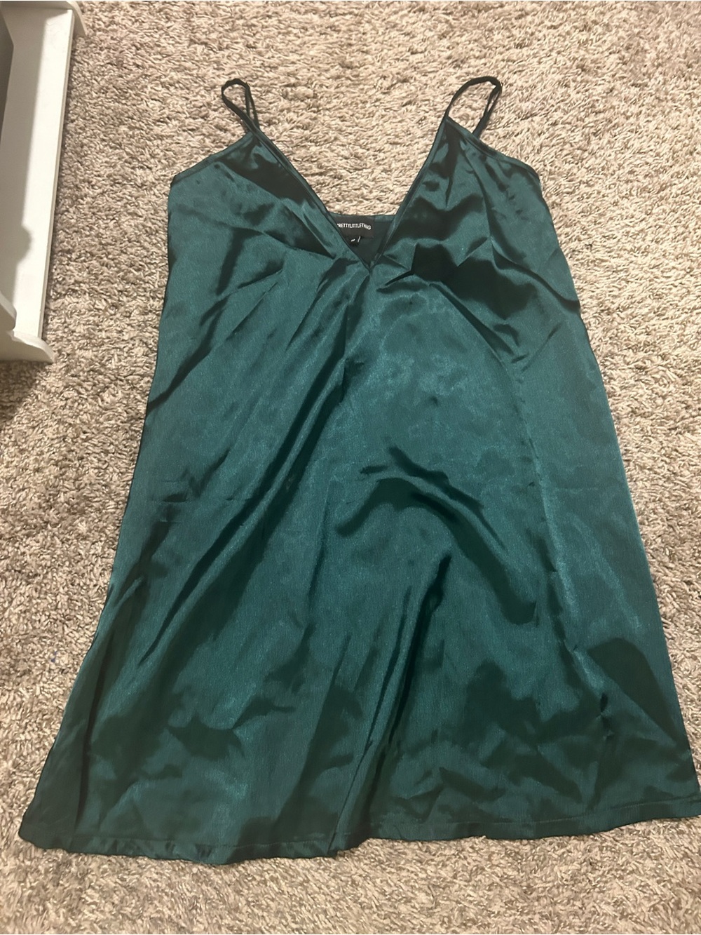 PrettyLittleThing Teal Satin Slip Dress